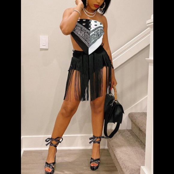 Handkerchief Bandage Design Black & With Sleeveless Crop Top - Picture 2 of 2